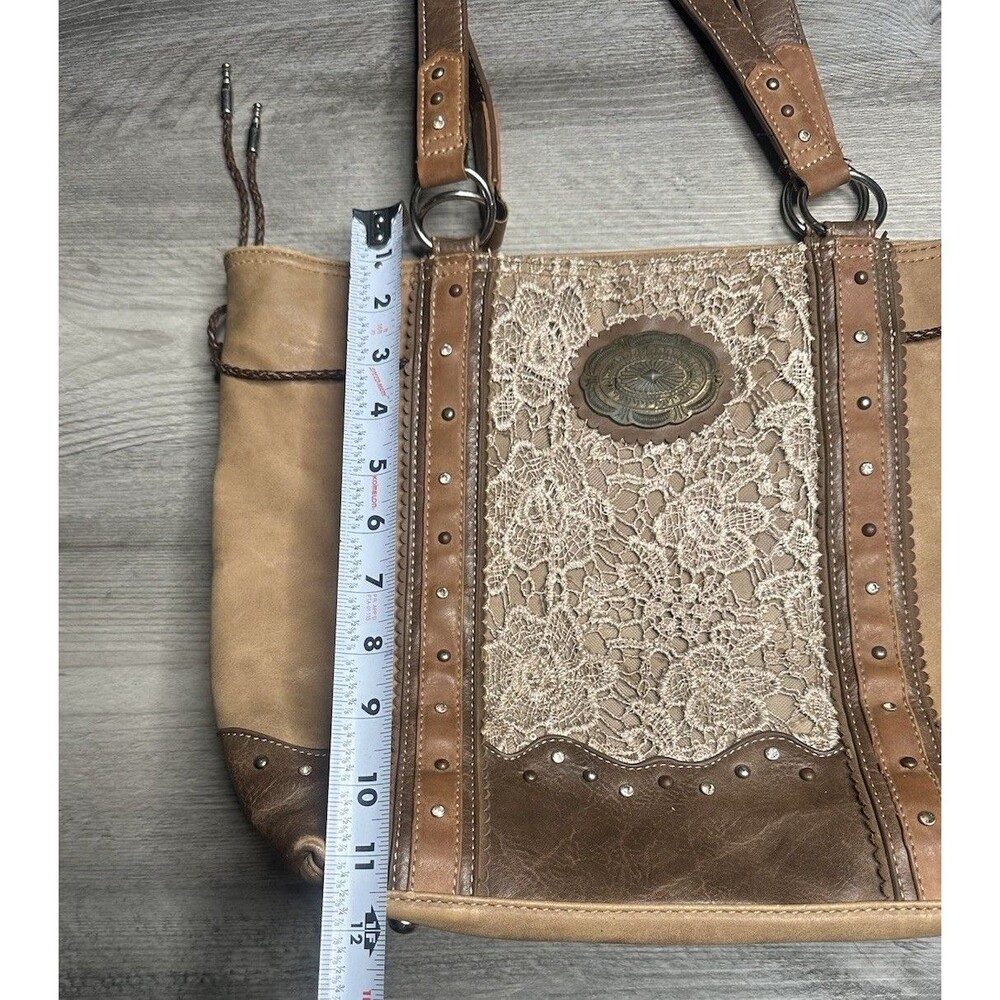 Justin Concealed Carry Tote Bag Western Vegan Leather Lace Brown Cowgirl - Picture 4 of 9